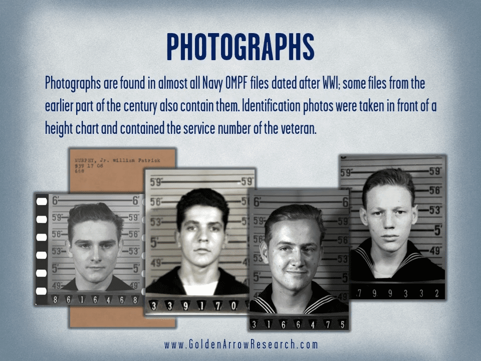 Photos of WWII navy veterans from the official military personnel file (OMPF) military service record maintained at the National Archives.