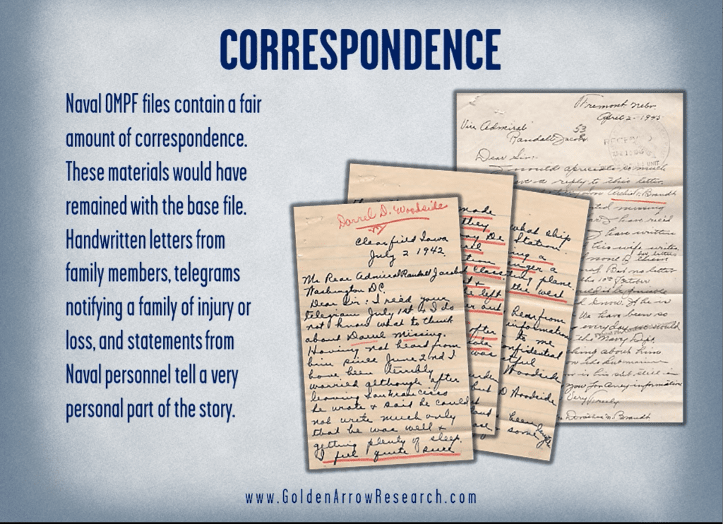 WWII letters from the family of a WWII navy veteran from the WWII navy official military personnel file at the national archives
