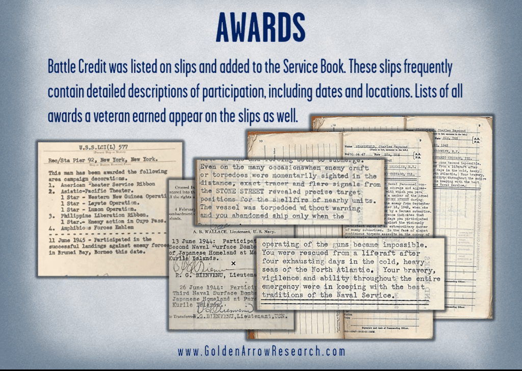 awards and decorations from the WWII navy service records OMPF official military personnel file