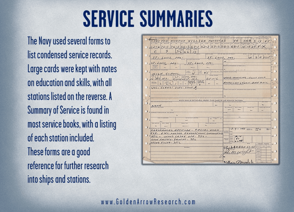 summary of service WWII OMPF service records in the WWII navy official military personnel file
