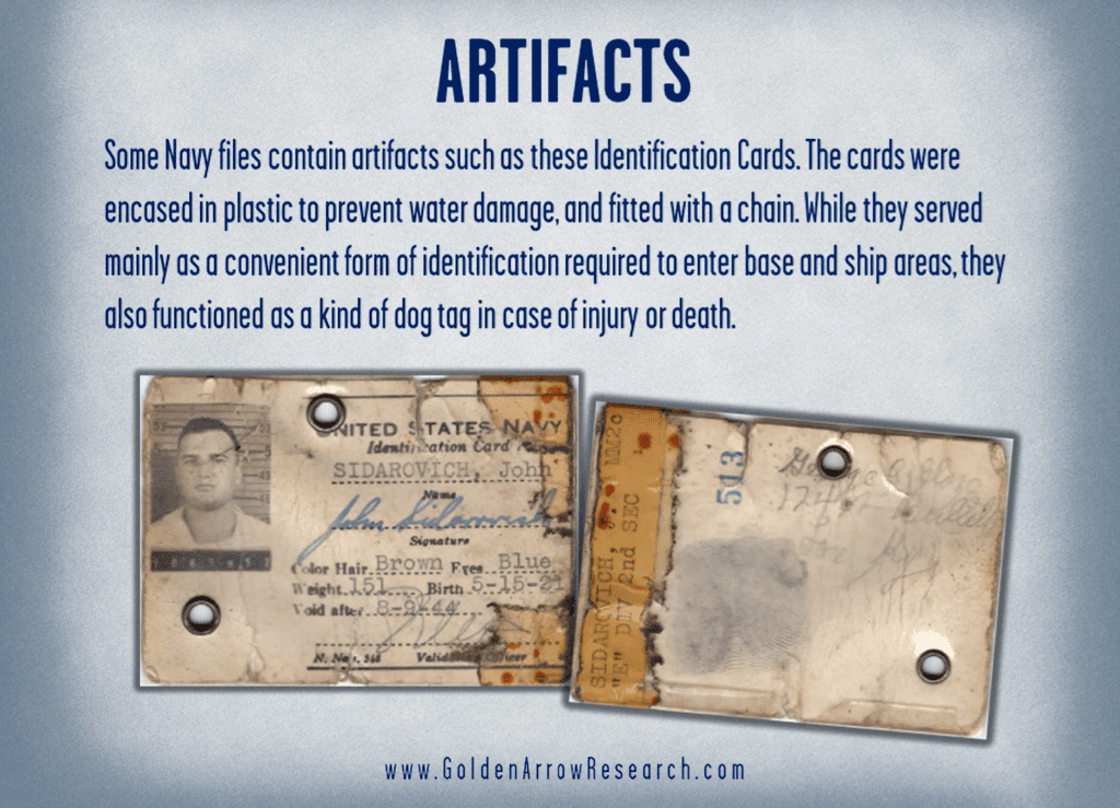 identification card from the OMPF of a navy veteran's military service records inside of the official military personnel file at the national archives.