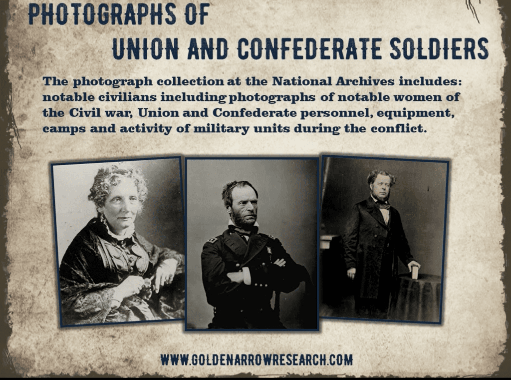 Photos of notable civil war personalities both military and civilian which are found at the nation archives research centers. 