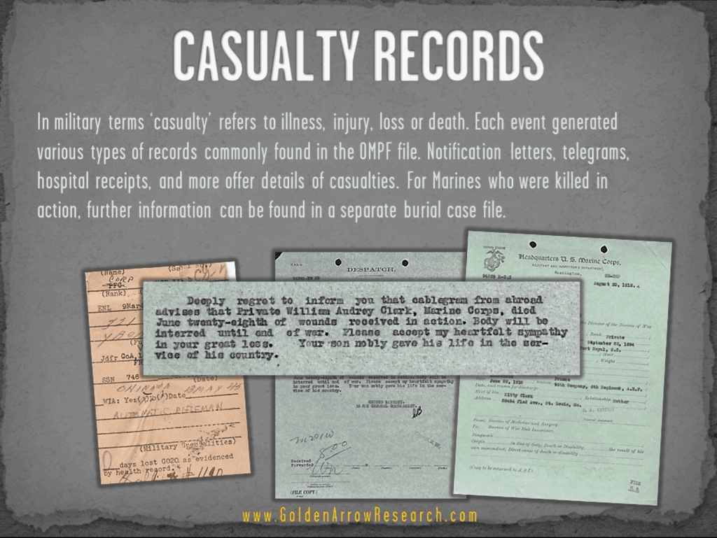 USMC OMPF casualty death KIA military record from marine veteran official military personnel file service records at NARA NPRC archival research center