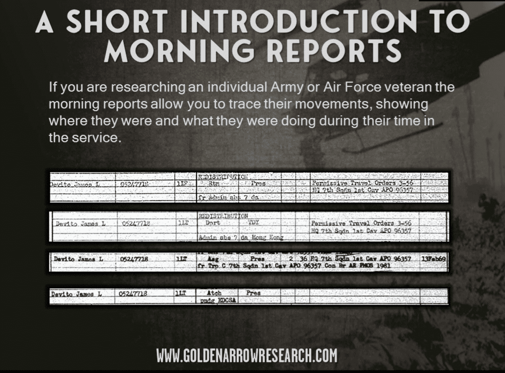 Vietnam morning reports army air force following movement TDY temporary duty to prove locations and benefits eligibility 