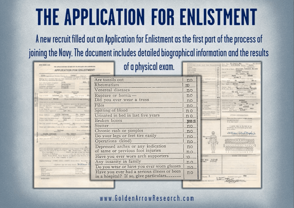 WWII Navy enlistment medical examination from the military service records in the official military personnel file OMPF