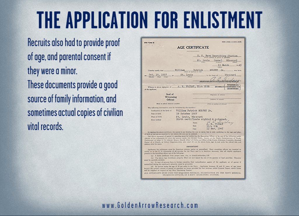 Consent of parental guardian for WWII enlistment in the Navy from military service records in the official military personnel file OMPF at NARA