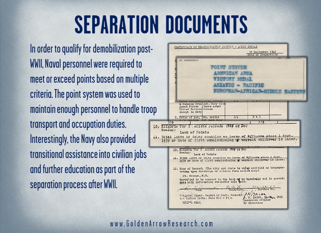 Campaign participation of a WWII Navy veteran from the notice of separation in the official military personnel file at the national archives