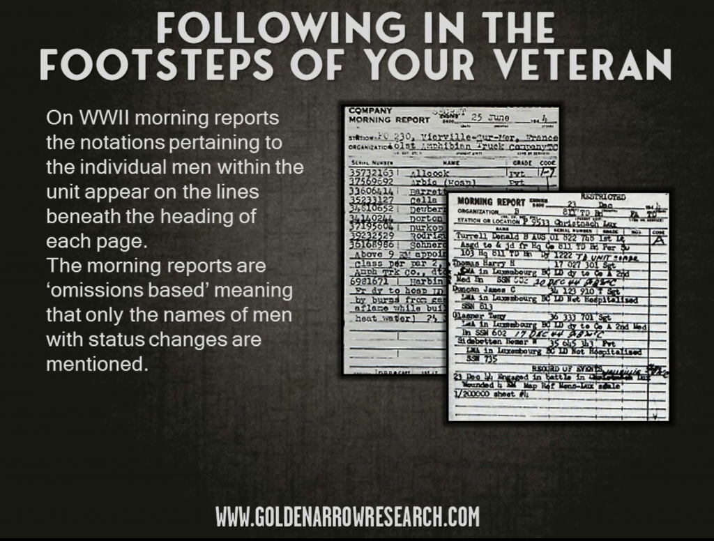 locating veterans and following their footsteps using morning reports from WWII 1944 1945. How to interpret morning reports 