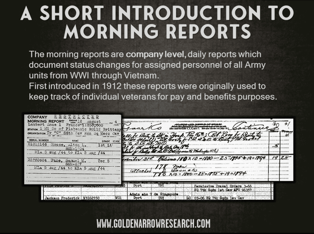 morning reports locate follow movement of individual army veterans 1912-1974