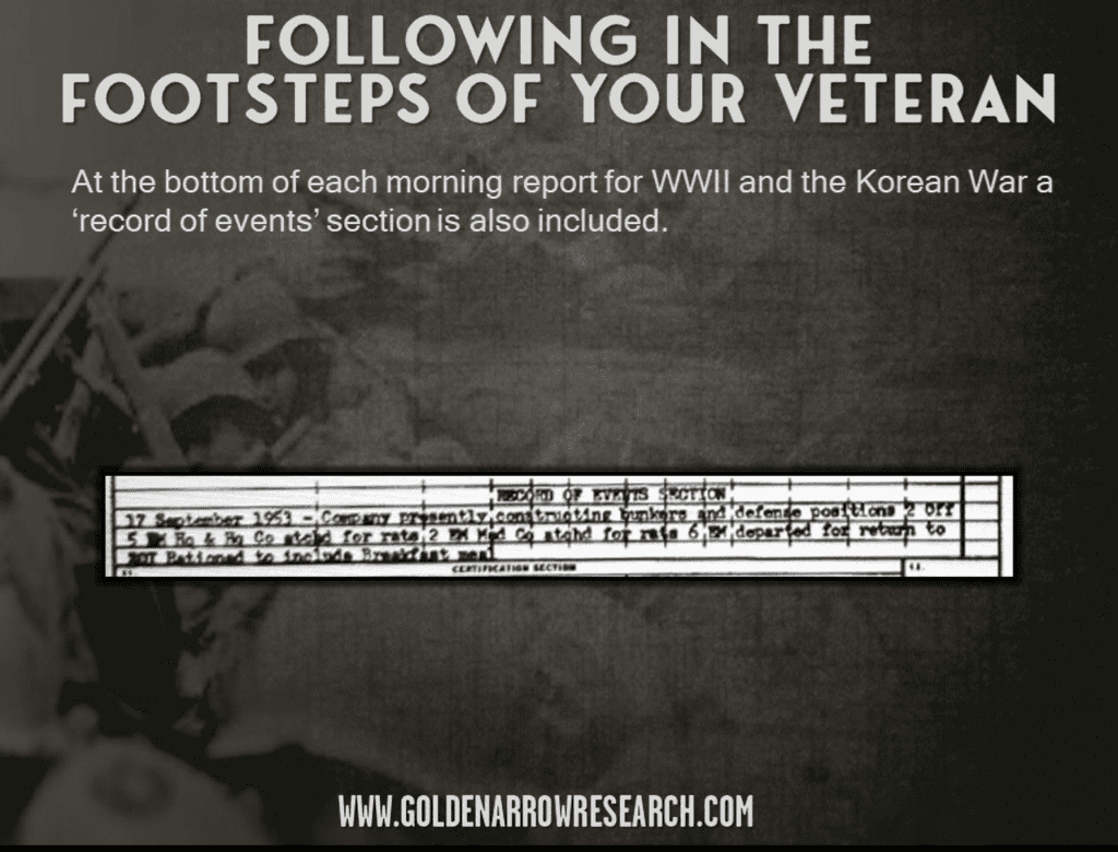 morning reports record of events 1953 attached departed returned officer constructing bunkers in Korea